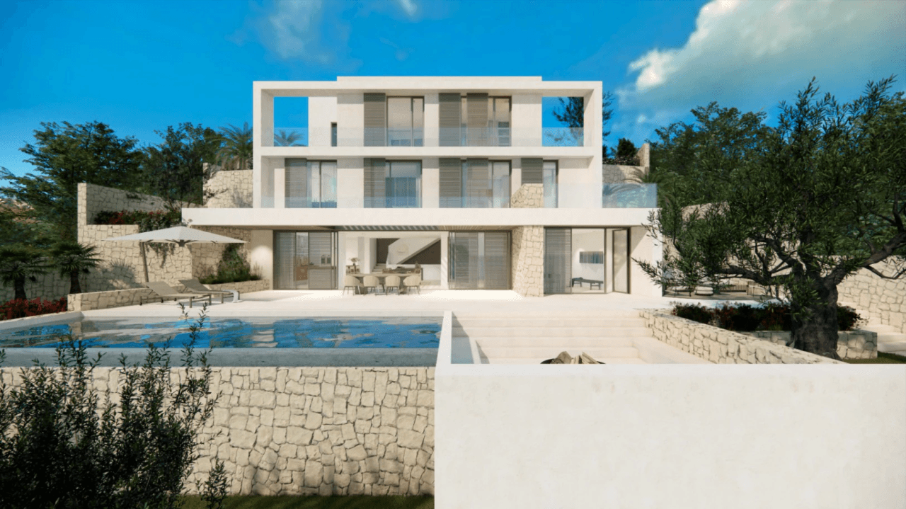 Espectacular proyecto de villa estilo ibicenco con vistas al mar a la venta en Moraira