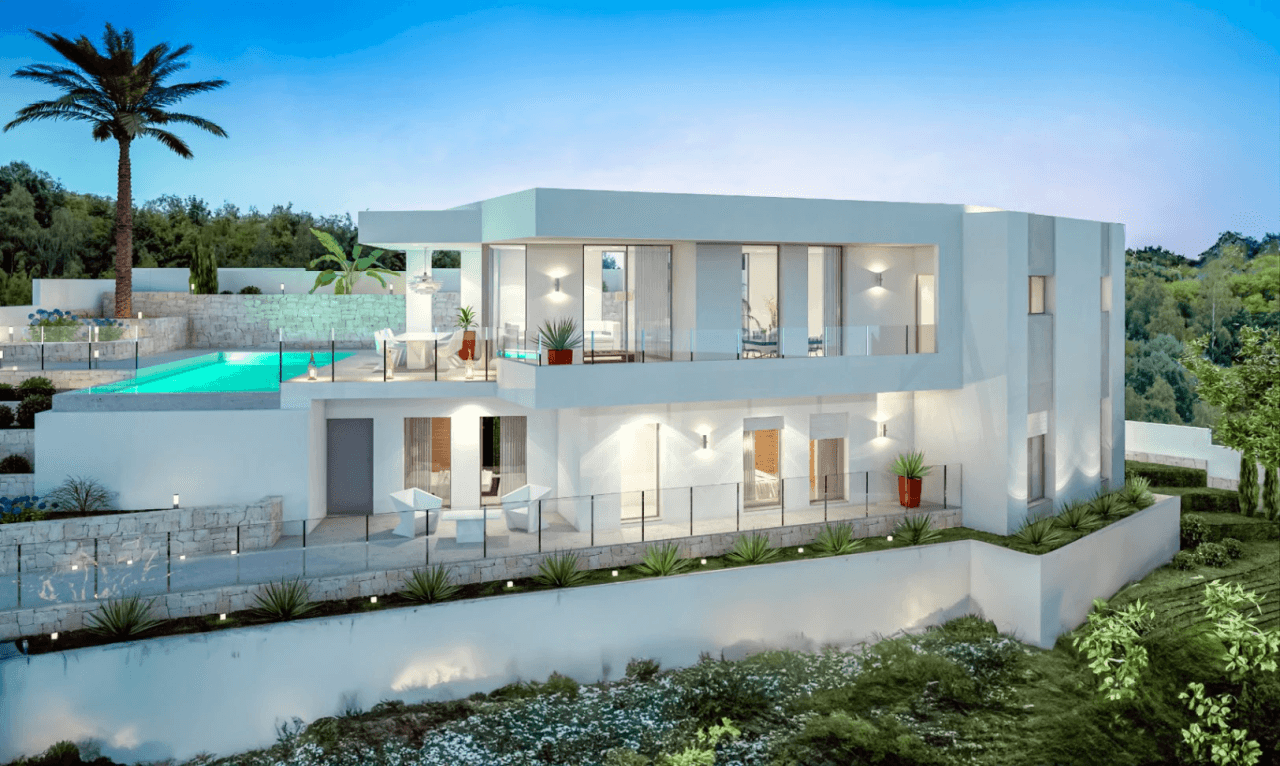 Proyecto de villa moderna de obra nueva con vistas a las montañas en Moraira
